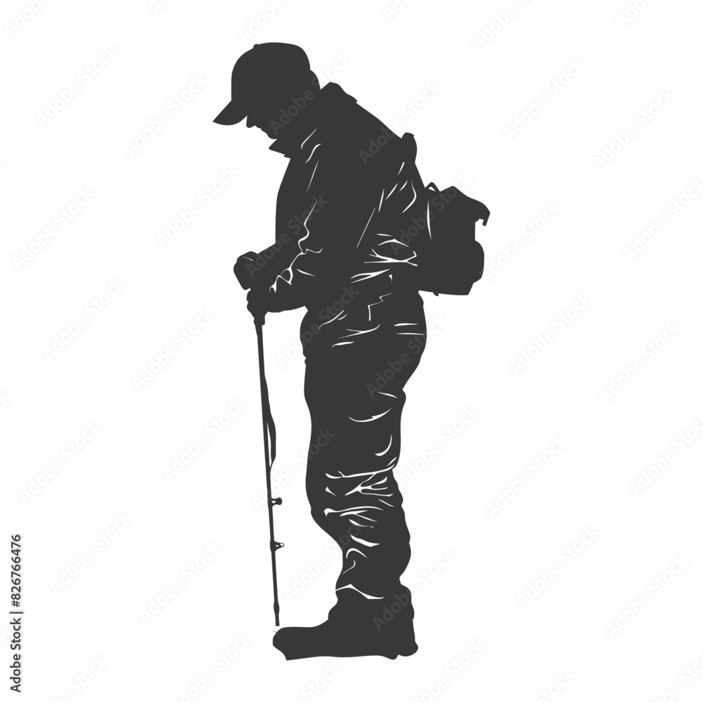 Fototapeta premium Silhouette zookeeper in action full body black color only