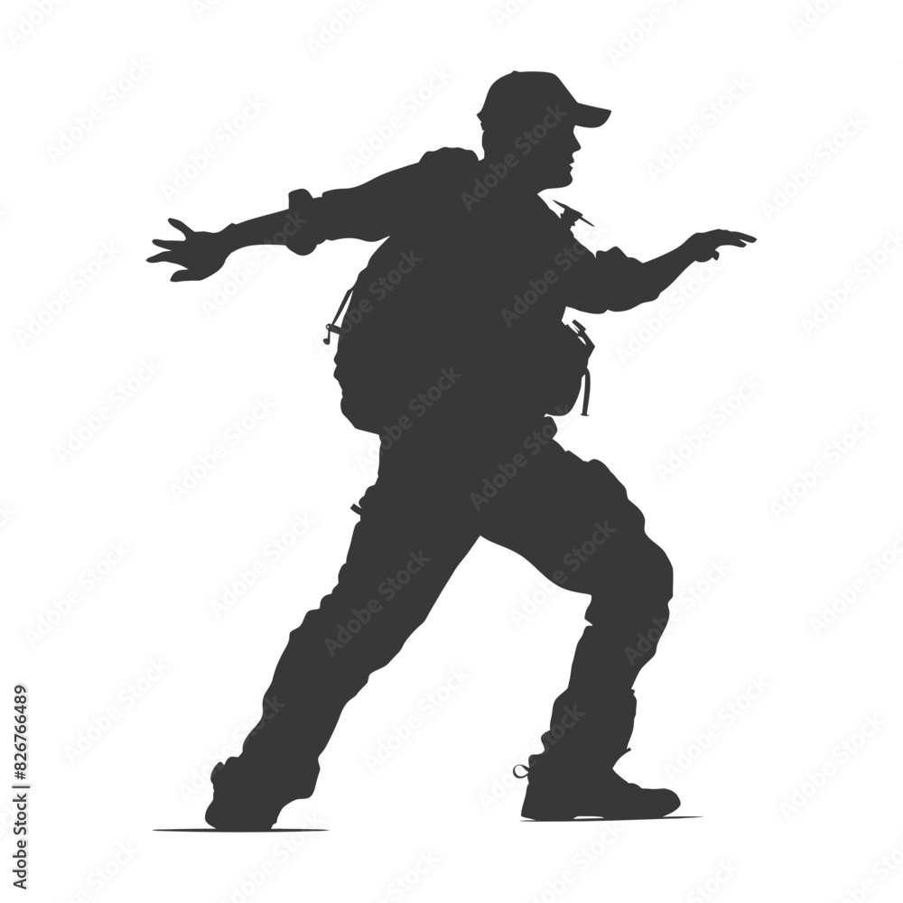 Silhouette zookeeper in action full body black color only Silhouette zookeeper in action full body black color only