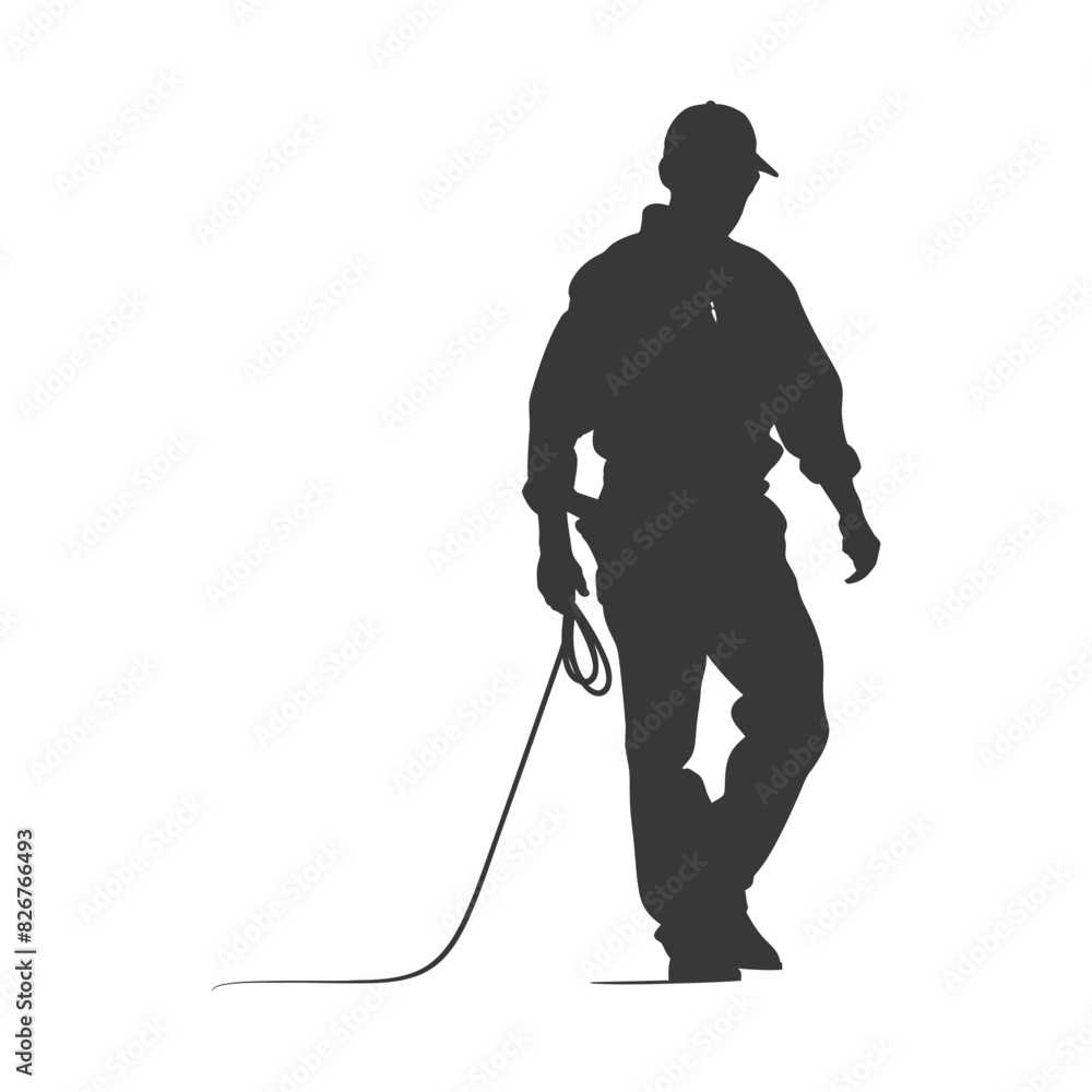 Silhouette zookeeper in action full body black color only