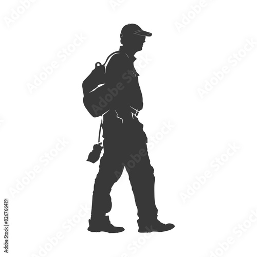 Silhouette zookeeper in action full body black color only