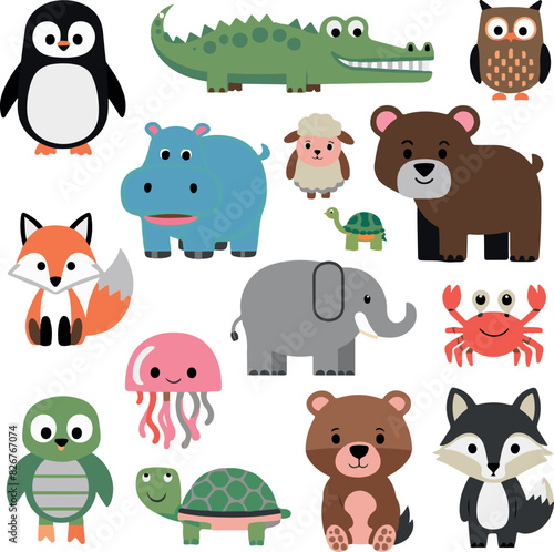 Animal Cartoon Vector Illustration Set