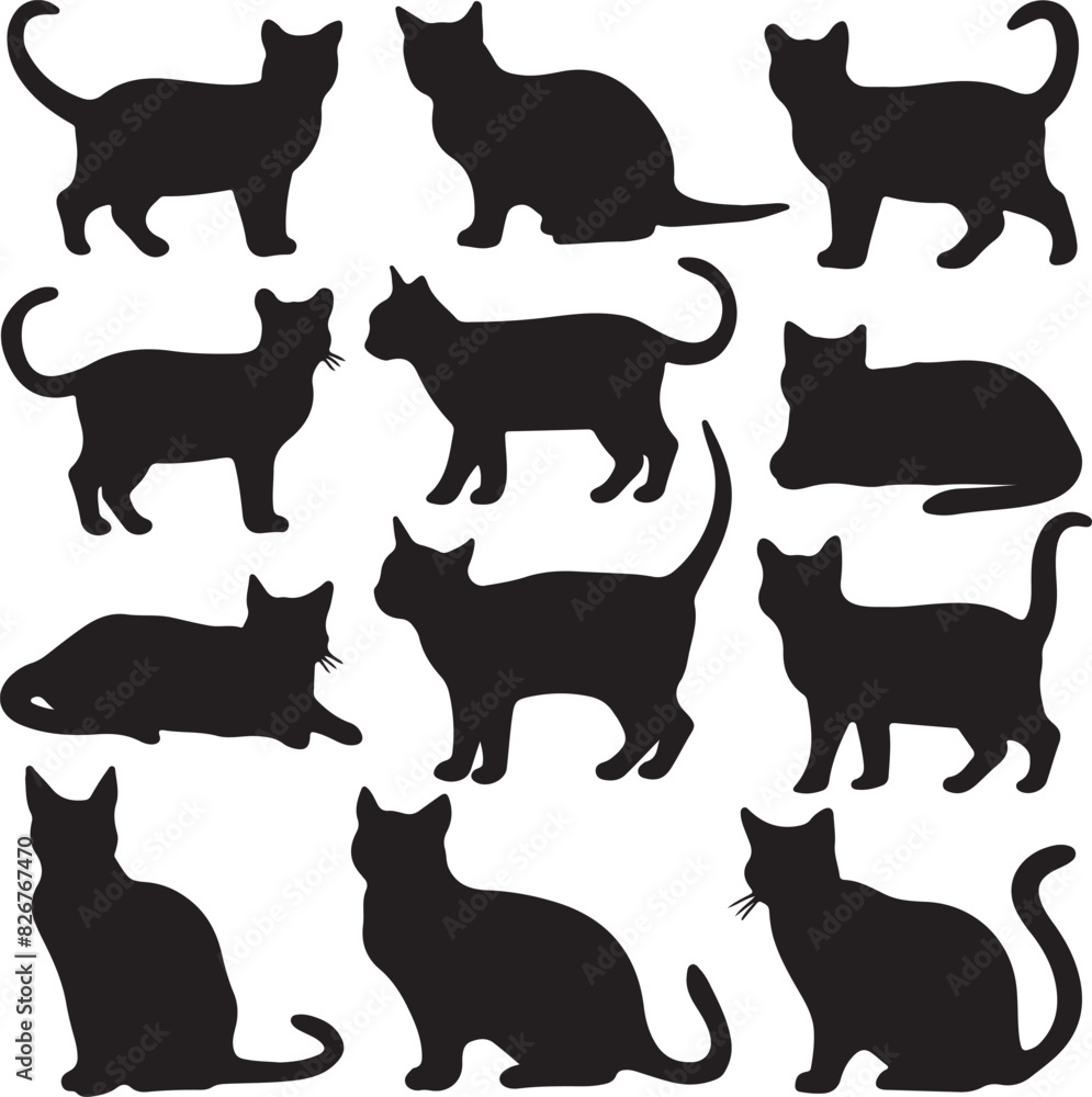 Black Cats Silhouette Vector Set