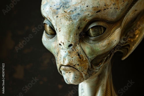 Detailed image of a sculpted extraterrestrial face, evocative of science fiction themes photo