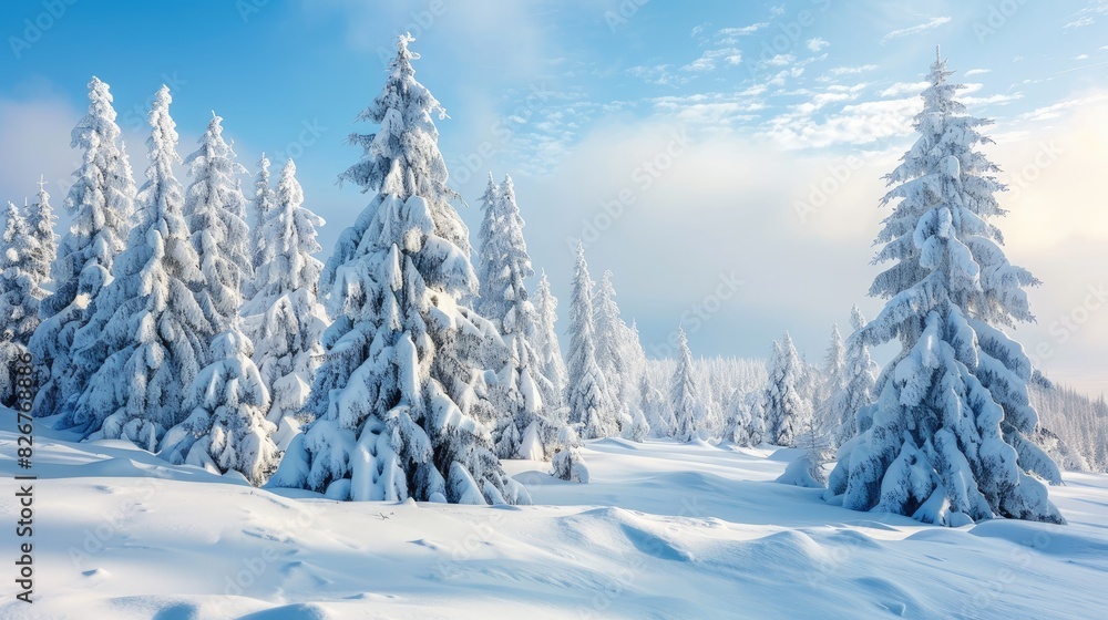 Fototapeta premium Winter scene with snowy forest