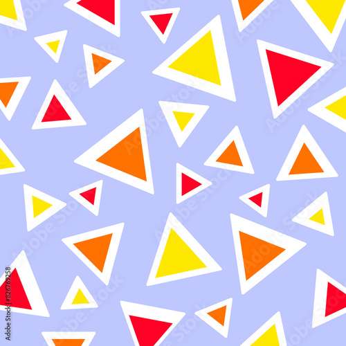 Red, orange, and yellow triangles with white outlines on light blue background