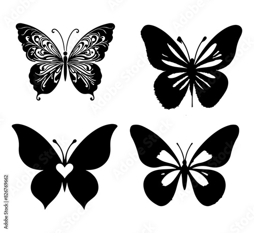 Butterfly silhouettes collection, vector illustration isolated on white background