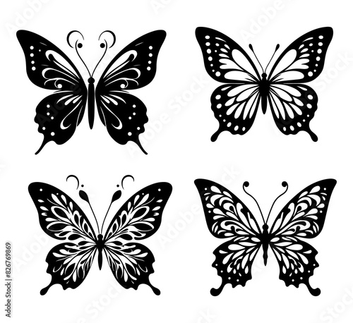 Butterfly silhouettes collection, vector illustration isolated on white background