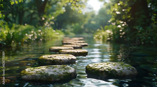 Landscape view of a river with stepping stones