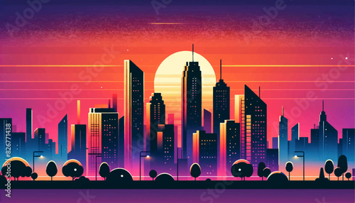 sunset city skyline vector