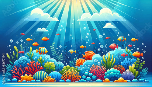 coral reef with fishes vector