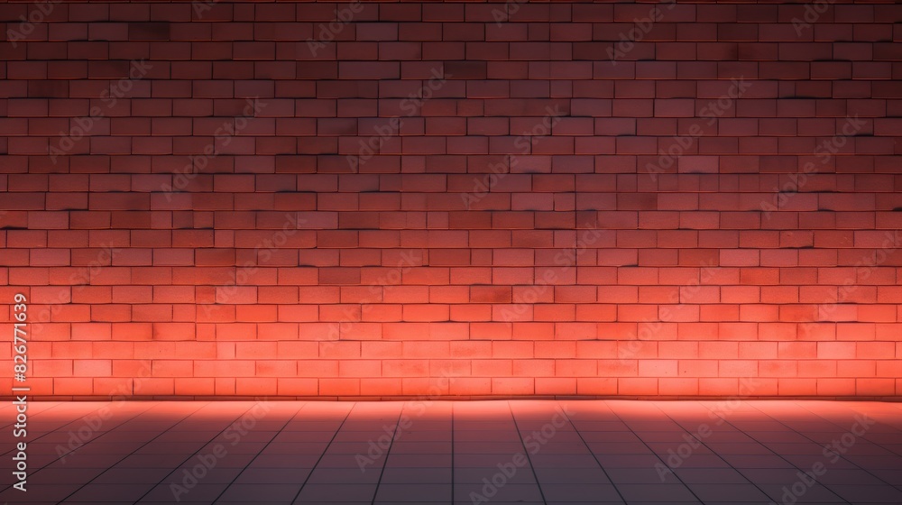 Fototapeta premium Illuminated Brick Wall With Gradual Shades From Deep Red To Shadows. Generative AI