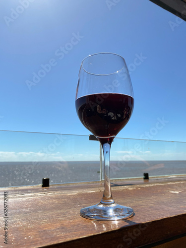 copa de vino en restaurant en la costa del rio