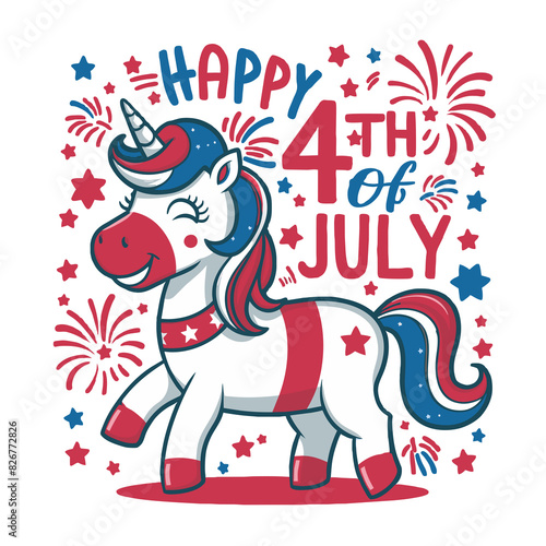 graphics with a unicorn for USA Independence Day