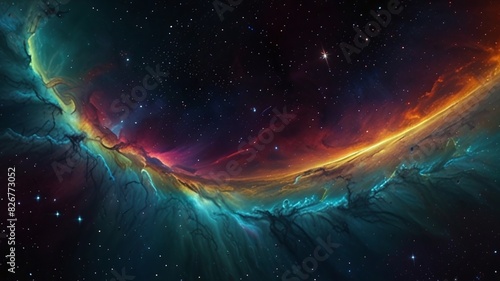 space galaxy background ultra hd wallpaper with nebula clouds and distant stars,yellow, orange blue tones galaxy star wallpaper Generative AI photo