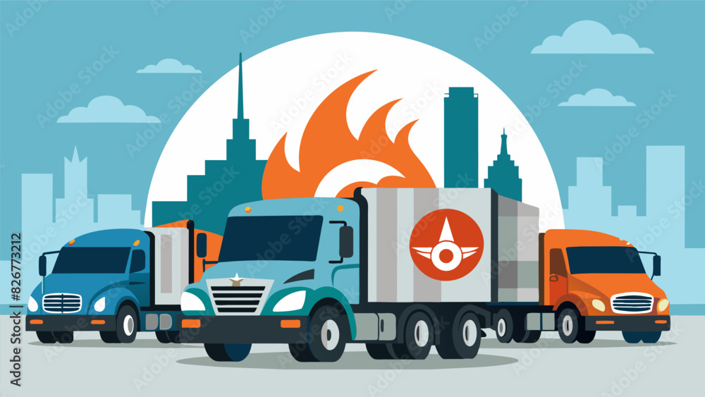 The shiny chrome logos of various oil companies emblazoned on the side of the trucks serve as a reminder of the capitalist nature of the petroleum. Vector illustration