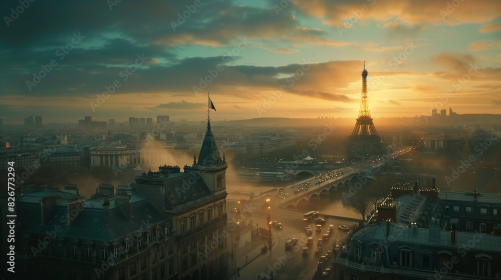 Naklejka premium Paris Rooftop View of Eiffel Tower, France