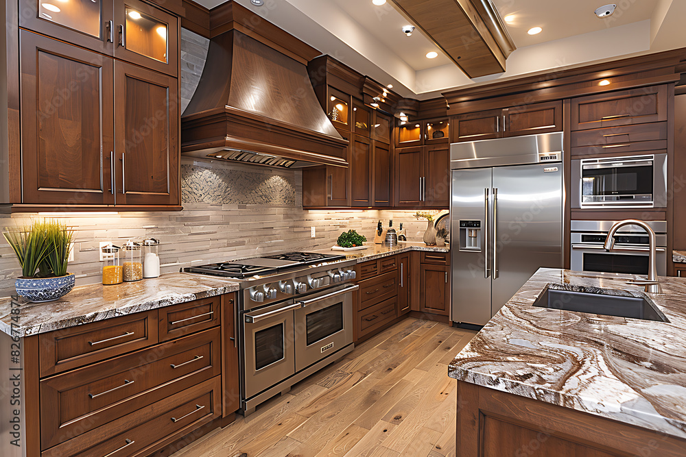 Elegant Modern Kitchen: Sleek Appliances, Marble Countertops, Minimalist Cabinetry Elegant Modern Kitchen: Sleek Appliances, Marble Countertops, Minimalist Cabinetry