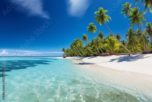 Idyllic Coastal Landscape With Palm Trees Framing The Ocean Horizon. Generative AI