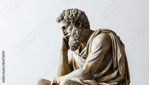 statue of a Greek philosopher in contemplation, isolated white background
