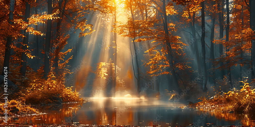 Peaceful Autumn Forest Scene on Canvas Peaceful Autumn Forest Scene on Canvas