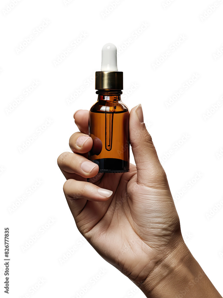 Naklejka premium Isolated PNG of a hand holding a dropper mockup, GENERATIVE AI