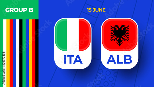 Italy vs Albania football 2024 match versus. 2024 group stage championship match versus teams intro sport background, championship competition.