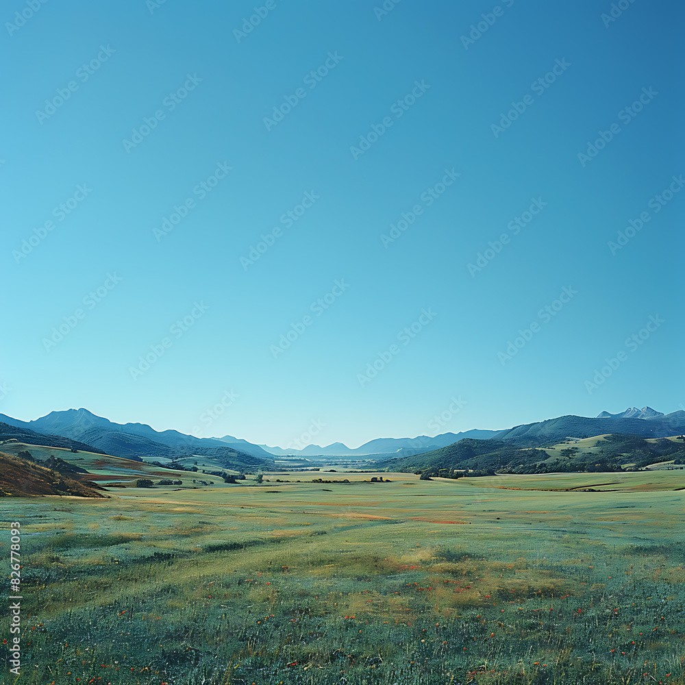 Fototapeta premium Intimate Aerial View: Serene Empty Canvas amidst Vibrant Blue Green Valley