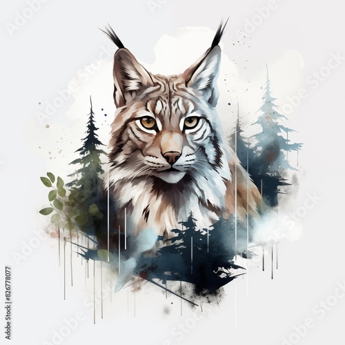 Watercolor lynx photo