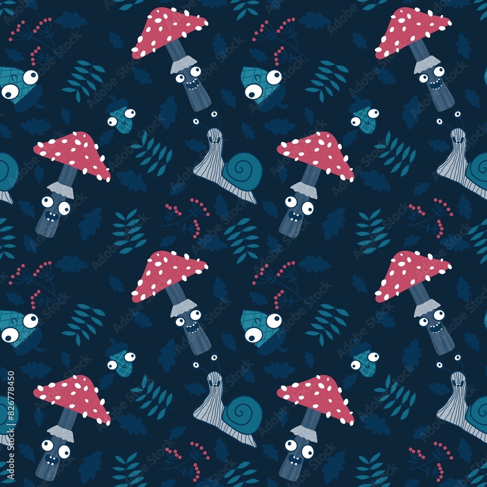 Cartoon autumn seamless mushrooms pattern for wrapping paper and fabrics Cartoon autumn seamless mushrooms pattern for wrapping paper and fabrics