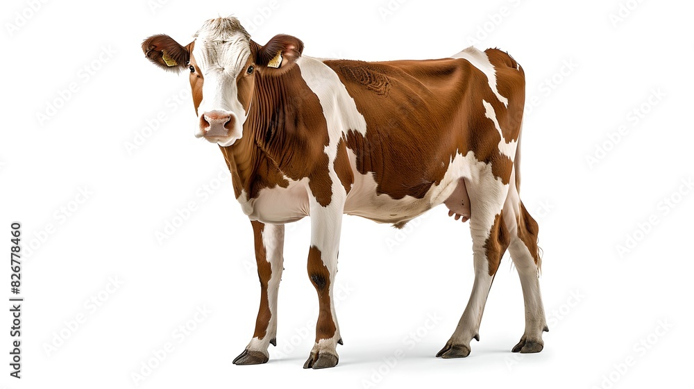 Realistic farm cow rendered in a modern, clean style. Perfect for agribusiness, agriculture advertisements, educational materials, and more. Ideal for stock photo collections. AI Realistic farm cow rendered in a modern, clean style. Perfect for agribusiness, agriculture advertisements, educational materials, and more. Ideal for stock photo collections. AI