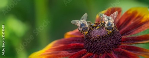 bees (apis melifera) on a flower - macro photo
