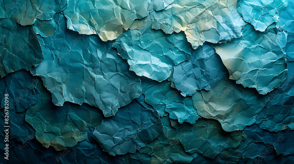 Fototapeta premium Exploring the Complexities of Crinkled Turquoise and Mint Paper