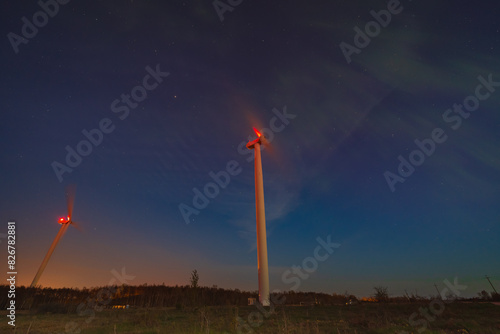 Wallpaper Mural Aurora northern Lights in Estonia in Paldiski in a field with a wind generators. Torontodigital.ca