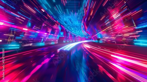 Neon colors blurred in motion on a speedway.