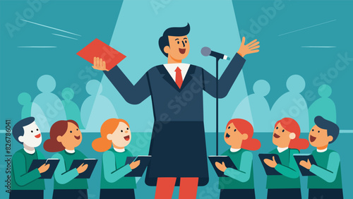 The choir leaders passionate preaching between songs reminding the audience of the message and meaning behind the music.. Vector illustration