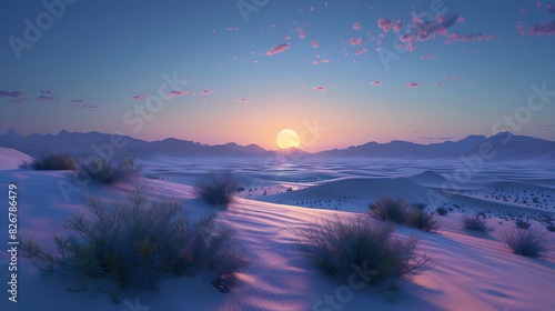 Landscape view of a desert landscape with a clear night