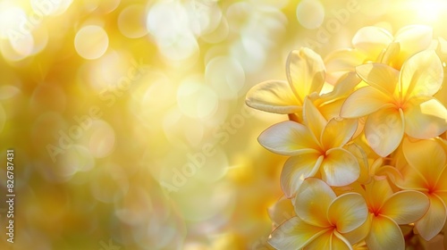 Yellow and white plumeria flowers with bokeh background