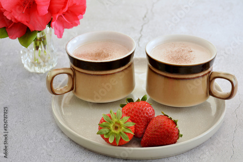 Cinnamon hot chocolate with strawberries