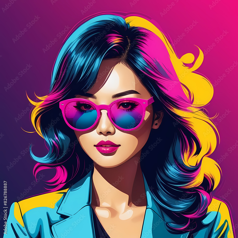 Cool Asian Woman Sunglasses Pop Art, K-Pop, k-drama Cool Asian Woman Sunglasses Pop Art, K-Pop, k-drama