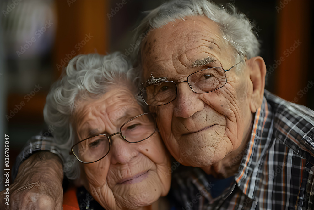 A heartwarming close-up portrait of an elderly couple, deeply content in each other's company. A heartwarming close-up portrait of an elderly couple, deeply content in each other's company.