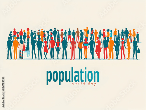 Colorful illustration representing diverse people for World Population Day, showcasing a variety of figures in different attire.