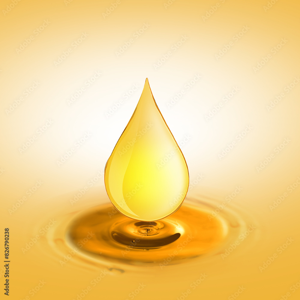 Drop of cooking oil falling into oil on orange gradient background Drop of cooking oil falling into oil on orange gradient background