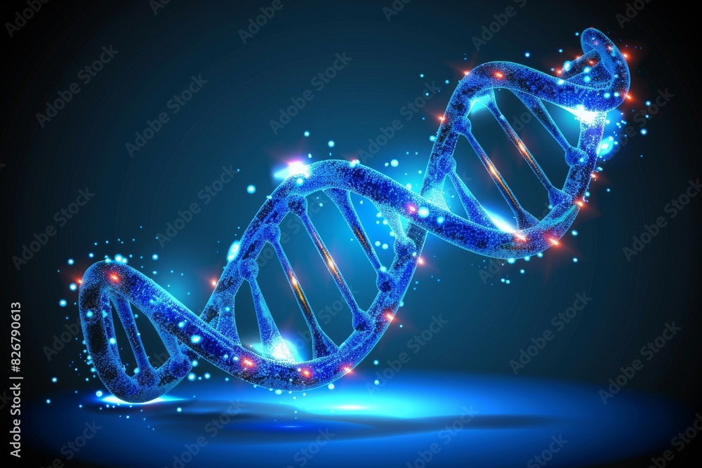 Electric blue and red DNA model set against a midnight blue background illustrates the dynamic nature of biotechnology Electric blue and red DNA model set against a midnight blue background illustrates the dynamic nature of biotechnology