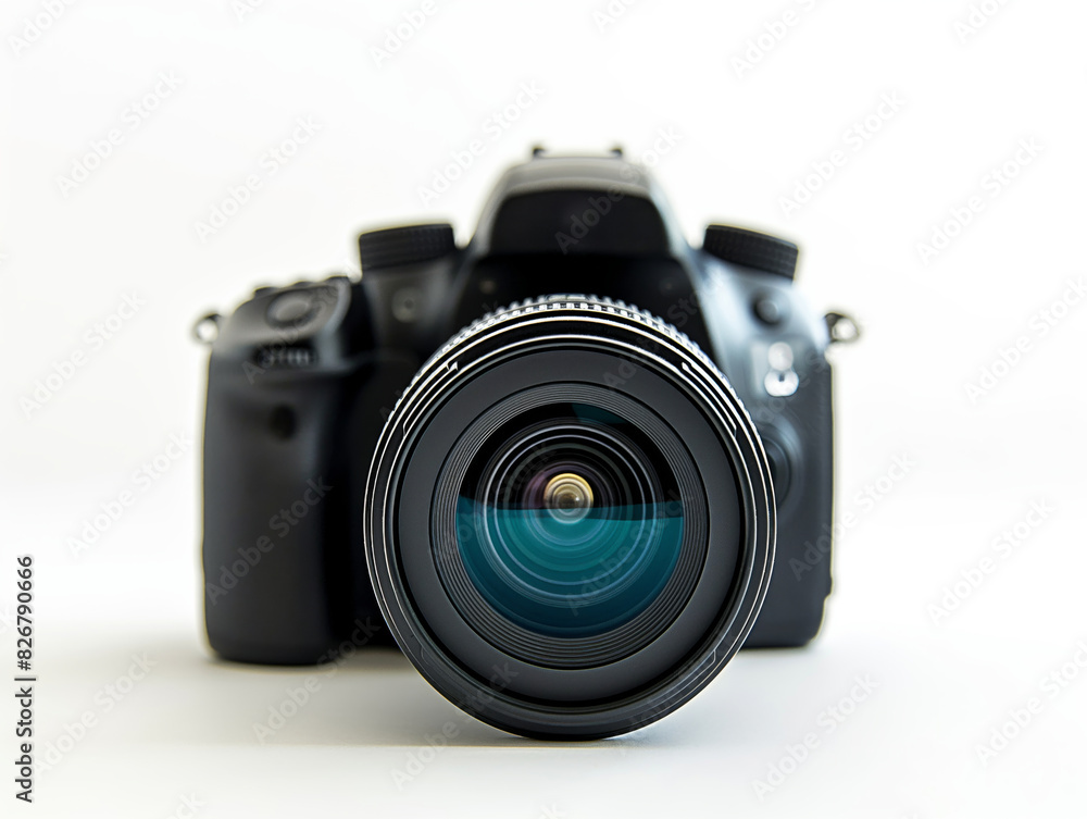 Professional photo camera, close-up view, isolated on white background Professional photo camera, close-up view, isolated on white background