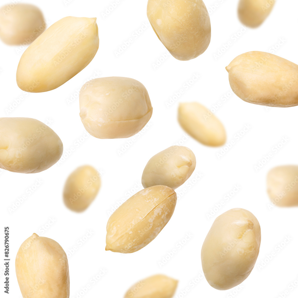 Many peanuts in air on white background Many peanuts in air on white background