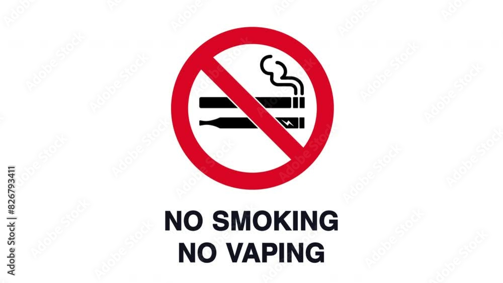 No Smoking, No Vaping Sign Animation with electronic cigarette icon. No Smoking, No Vaping Sign Animation with electronic cigarette icon.
