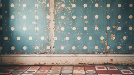 Old fashioned backdrop with polka dot design and vintage aesthetics
