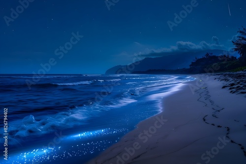 AI generated illustration of footprints on sandy beach under starry night sky photo