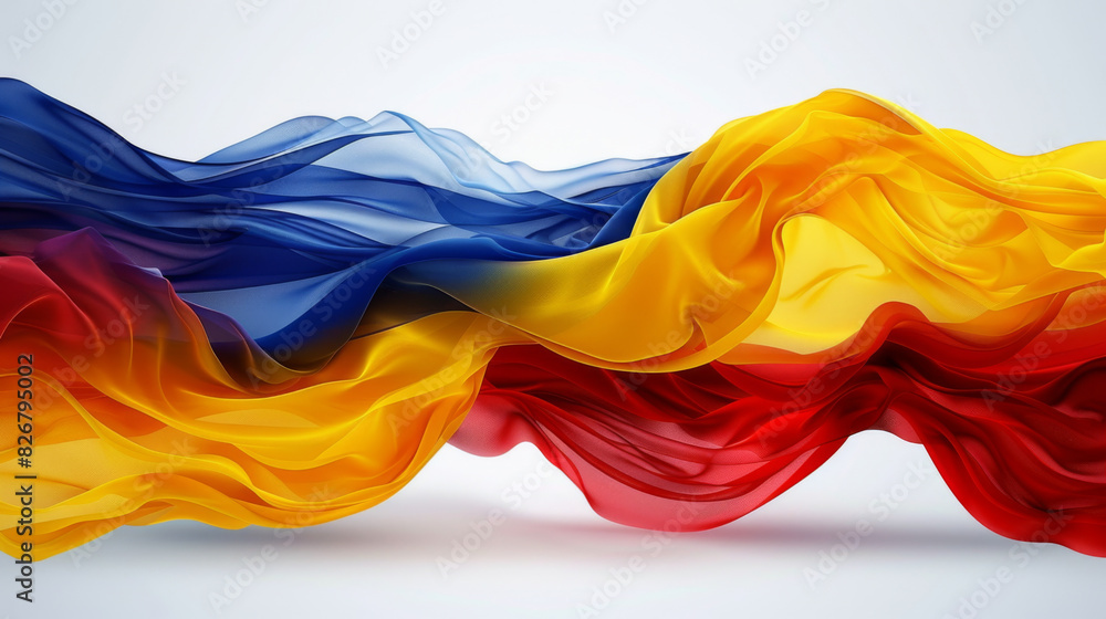 Abstract image of colorful silk waves in blue, red, and yellow, representing dynamic motion and fluidity. Abstract image of colorful silk waves in blue, red, and yellow, representing dynamic motion and fluidity.