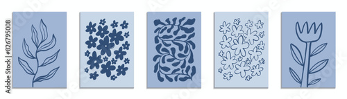 A set of stylish botanical abstract prints. Hand-drawn floral designs. Ideal for posters, postcards etc. Vector illustration